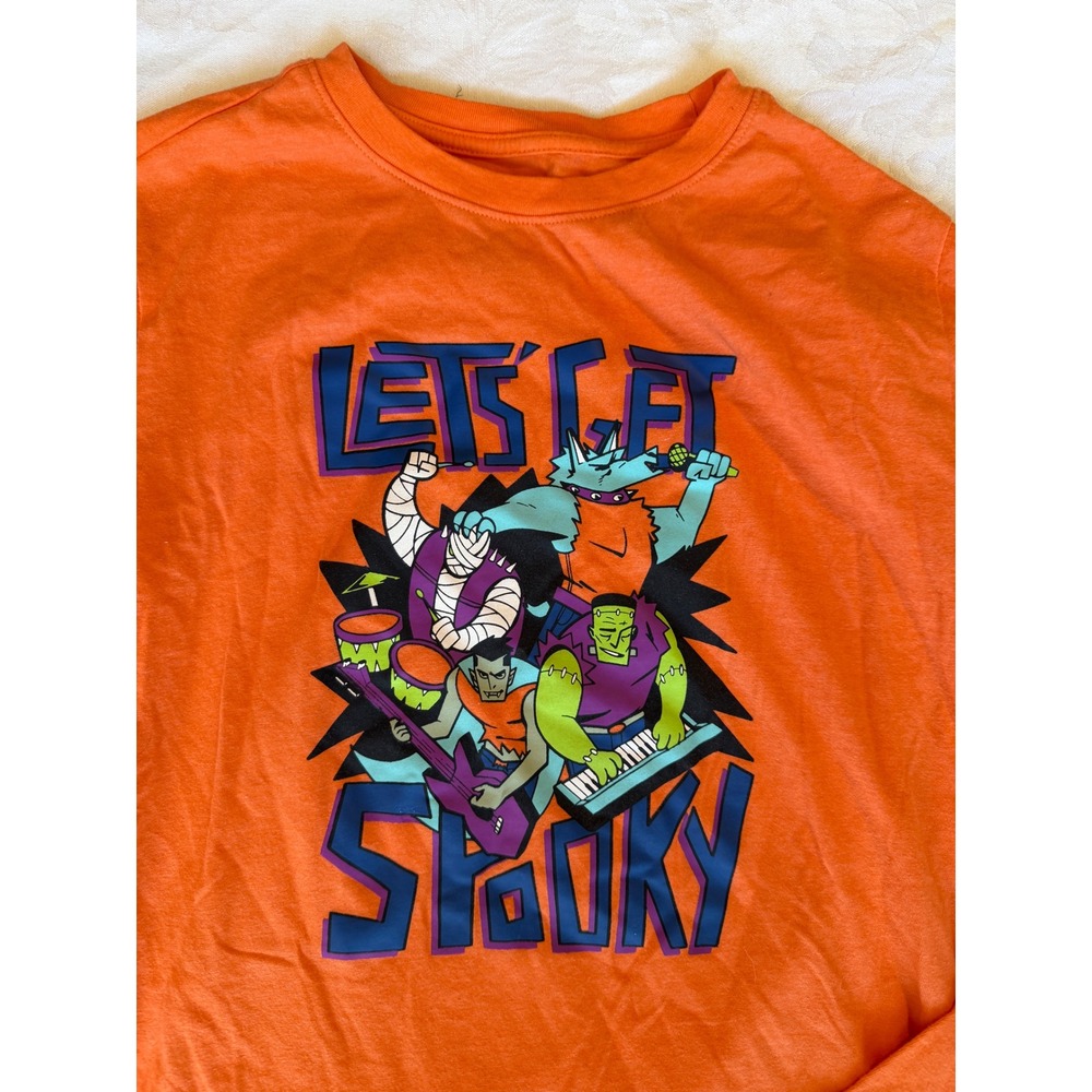 Cat & Jack Graphic Tee boy XL 14 Orange Excellent Halloween Monster Band Shirt